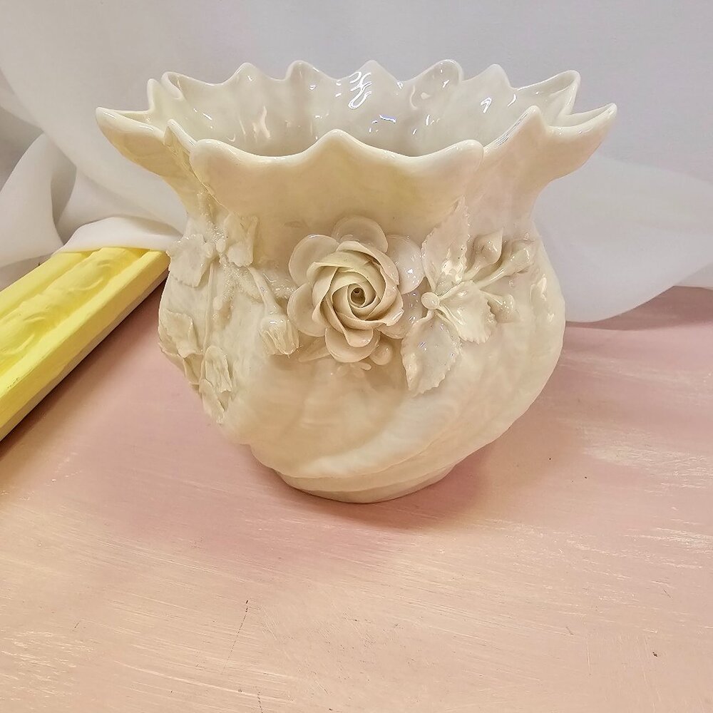 Belleek Porcelain, Parisian Rose Bowl, Vase, Vintage, 1955-65